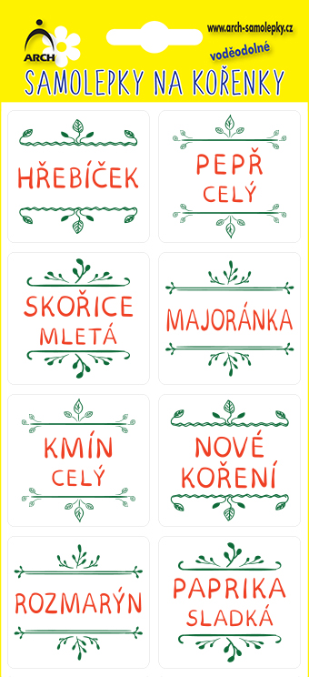 Zeleno/červené - základní druhy - 72 etiket v blistru