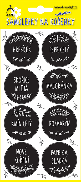 Černé etikety větvičky - základní druhy - 72 etiket v blistru