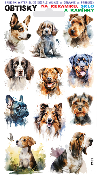 Obtisky na sklo, keramiku a kamínky - různí psi 01