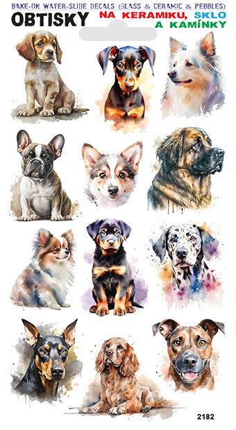 Obtisky na sklo, keramiku a kamínky - různí psi 02