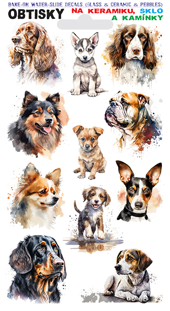 Obtisky na sklo, keramiku a kamínky - různí psi 03