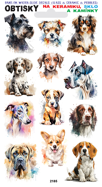 Obtisky na sklo, keramiku a kamínky - různí psi 05