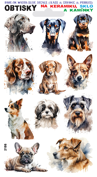 Obtisky na sklo, keramiku a kamínky - různí psi 06