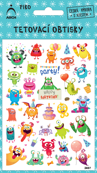 Dětské piko tetovací obtisky - party monsters