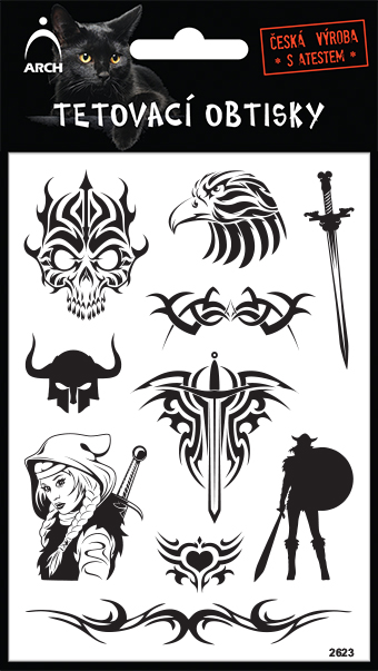 Černé tetovací obtisky - lebka