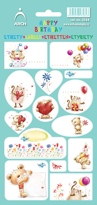 ETIKETY HAPPY BIRTHDAY medvídci - zelené