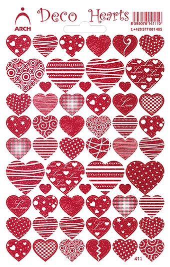 Pestrá srdíčka červená glitter - Deco Hearts