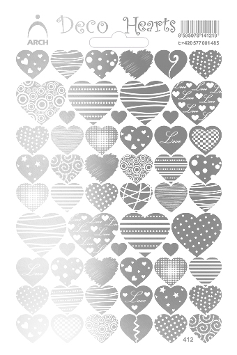 Pestrá srdíčka stříbrná - Deco Hearts