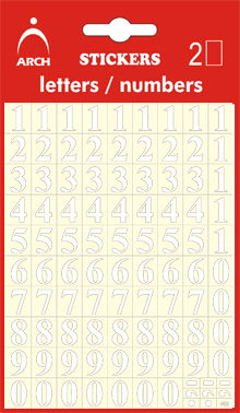 Čísla bílá 0-9, výška 10 mm - 2 archy v blistru