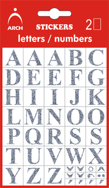 Písmena stříbrná A-Z, výška 14 mm - 2 archy v blis