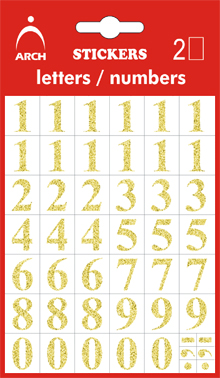 Čísla zlatá 0-9, výška 14 mm - 2 archy v blistru 