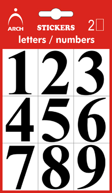 Čísla 0-9, výška 38 mm - 2 archy v blistru 