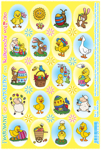 Rovné samolepky - kuřátko s kytkou