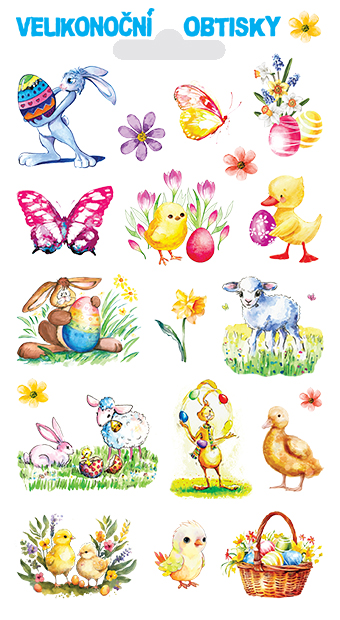 Obtisky s glitry - zajíc s kraslicí (20 obr.)