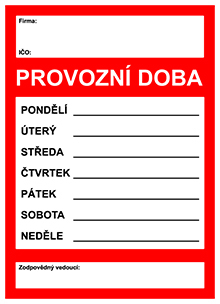 PROVOZNÍ DOBA A4 - plast. cedulka - červená