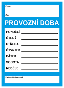 PROVOZNÍ DOBA A4 - plast. cedulka - modrá