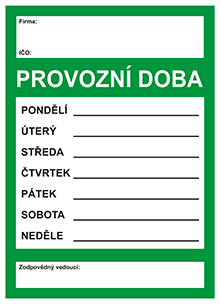PROVOZNÍ DOBA A4 - plast. cedulka - zelená