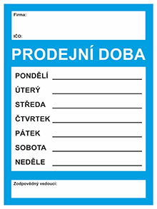 PRODEJNÍ DOBA A4 - plast. cedulka - modrá