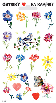 Obtisky na kamínky - kytky a ptáčci