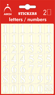 Čísla bílá 0-9, výška 14 mm - 2 archy v blistru