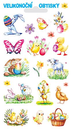 Obtisky s glitry - zajíc s kraslicí (20 obr.)