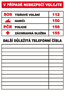 DŮLEŽITÁ TEL. ČÍSLA A4 - plast. cedulka