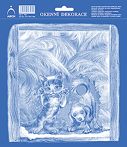 Pejsek a kotě za malovaným oknem